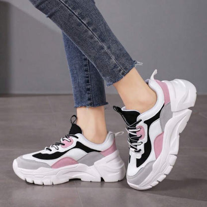 Chunky Sneakers, Spring, With Increased Height, Color Block Design, Multi-Occasions Wearing, Sports Running Shoes For Young