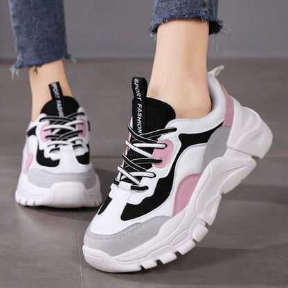 Chunky Sneakers, Spring, With Increased Height, Color Block Design, Multi-Occasions Wearing, Sports Running Shoes For Young