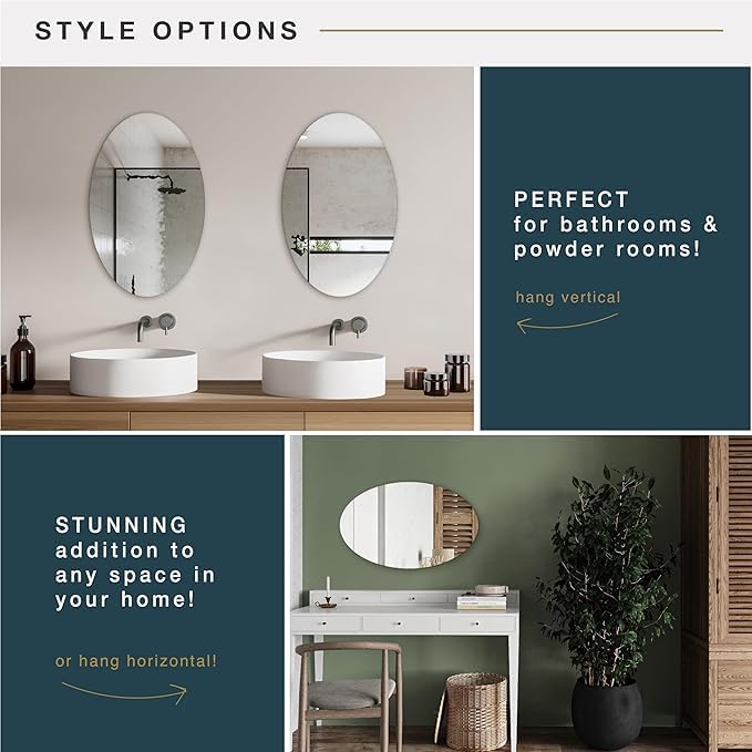 Mirror Sticker for Wall(Oval+Rectangular) Pack of 2 (BUY 1 GET 1 FREE)